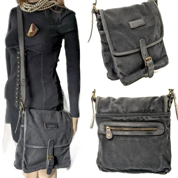 GHURKA Black Denim and Leather Rugged Messenger Crossbody - Picture 2 of 16